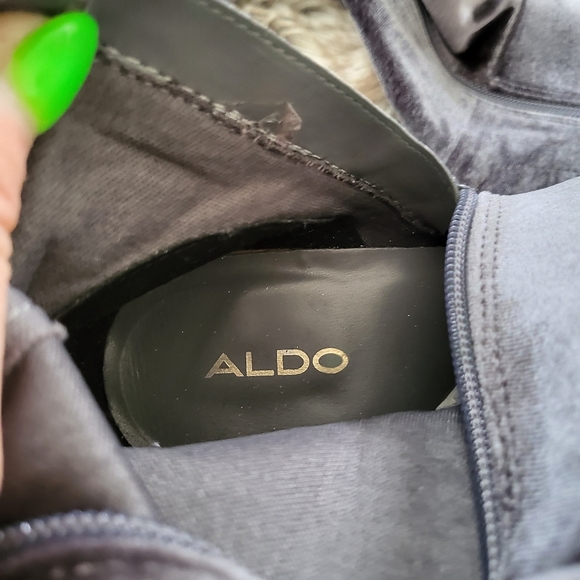 Aldo Crushed Velvet Thigh High Belinna Boots Silver Blue Gray Chunky Heel Size 8 - Picture 6 of 7